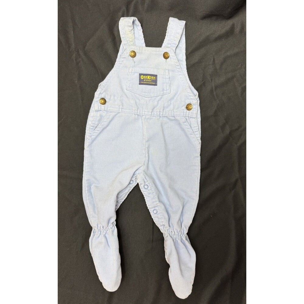 Vintage OshKosh B’gosh Baby Blue Corduroy Footed Overalls 6-9 Months Union Made